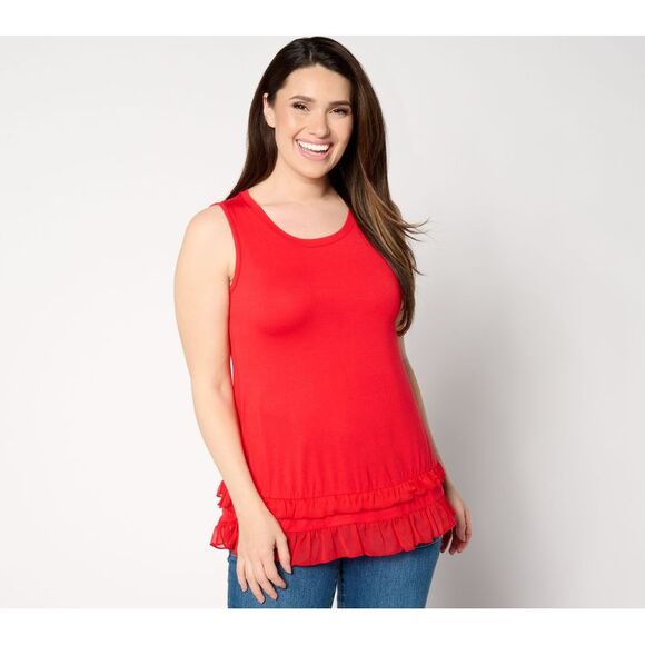 Fashion Tops - Fashion Women's Top Sz L Knit Tank Chiffon Hem Red A652531